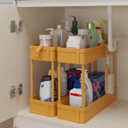 Vista 4 de Organizador de almacenamiento para debajo del fregadero, cesta de almacenamiento de 2 niveles para debajo del baño, carrito de almacenamiento