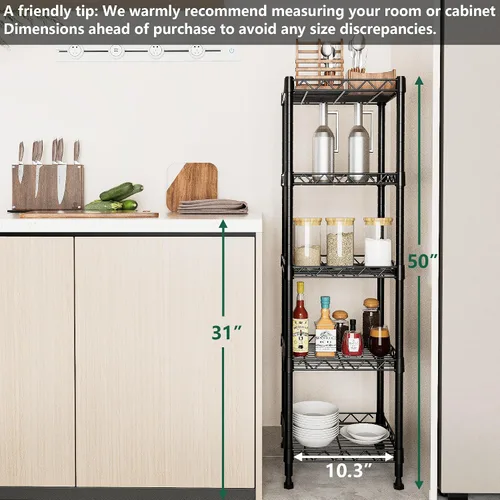 Vista 7 de GIOTORENT Unidades de Estantería Metálica de Pie de 5 Niveles, Estante de Alambre de Altura Ajustable Rack de Exhibición para Lavandería Baño Cocina