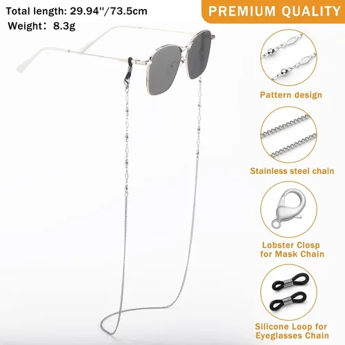 Vista 7 de humlbird Cadena de gafas de acero inoxidable para mujer, cadena de gafas de sol, soporte para gafas alrededor del cuello