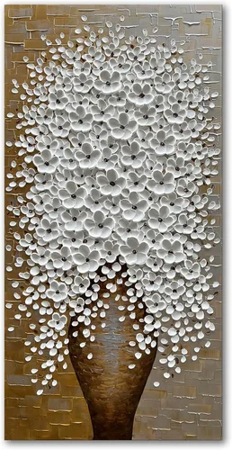 Vista 14 de Epicler art Pintura al óleo decorativa de flores 3D moradas pintadas a mano, arte de pared decorativo de pared de flores, arte moderno, sala