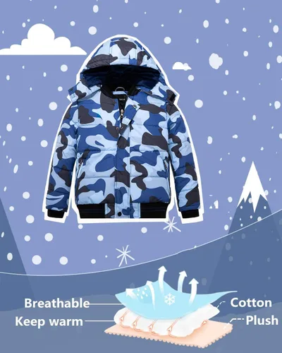 Vista 6 de Wantdo Abrigo acolchado de invierno para niño, resistente al agua, con capucha extraíble