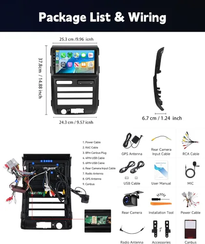 Vista 5 de Radio estéreo de coche 4+64G para Ford F150 2009-2012 Android con CarPlay Android Auto, pantalla táctil IPS de 9 pulgadas estéreo para automóvil