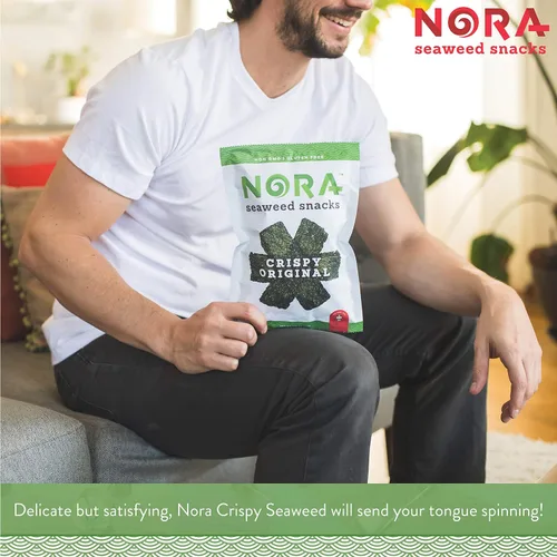 Vista 2 de Nora Bocadillos originales de algas marinas, tiras gruesas de Nori, veganos