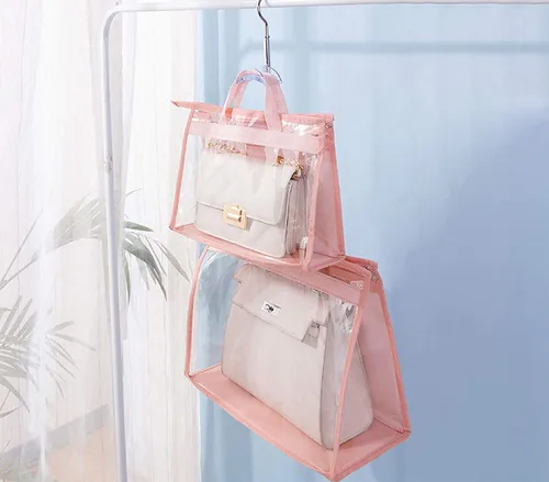 Vista 6 de Vercord Bolso de PVC transparente sin polvo, a prueba de humedad, organizador de bolsa de almacenamiento con asa y cremallera, ahorra espacio