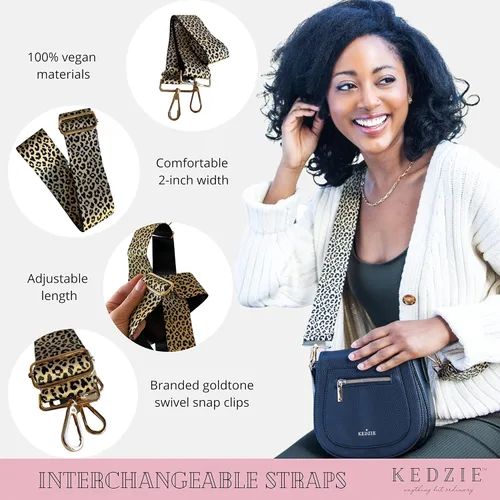 Vista 3 de Kedzie Interchangeable Classic Print Adjustable Length 55 Handbag Purse Strap Replacement 2-inch Wide Crossbody Strap