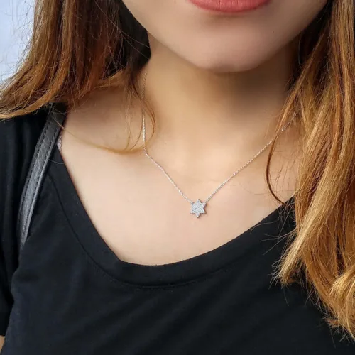 Vista 2 de Star of David Jewish Six Point 925 Silver Necklace for Women