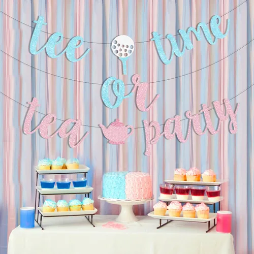 Vista 5 de Sursurprise Decoraciones de golf para revelación de género, pancarta para la hora de la camiseta o fiesta de té, rosa y azul para niños o niñas