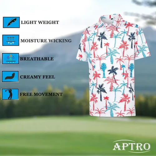 Vista 6 de APTRO Men's Hawaiian Polo Shirts Short Sleeve Moisture Wicking Tropical Golf Shirt Dry Fit
