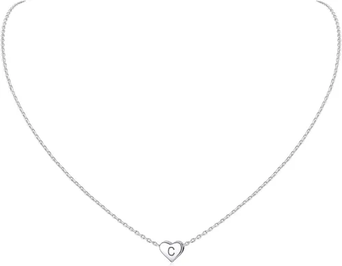 Vista 53 de ChicSilver Collares con inicial en forma de corazón de plata de ley 925 para mujer - Collar delicado con colgante de corazón personalizado y letra