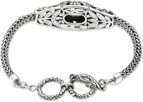 Vista 3 de NOVICA Pulsera de cadena de plata de ley 925 con topacio azul, 7.5 pulgadas 'Jungle Lagoon', Topacio