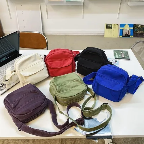 Vista 5 de Bolso de lona pequeño bandolera para hombre, bolso cruzado para mujer, bolso cruzado estético, bolso grunge