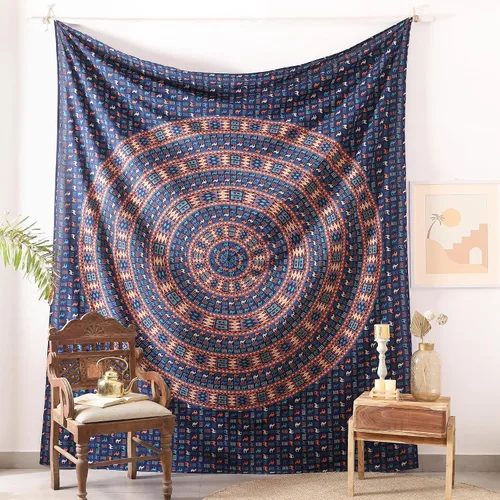 Vista 29 de Popular Handicrafts - Tapiz para colgar en la pared con diseño hippie de mandala bohemia, psicodélico, indio de pavo real, para meditación, gitano