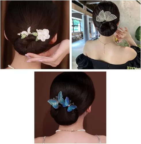 Vista 6 de Ins Style Rizador de Cabello Perezoso Elegante, Creador de Moño de Cabello de Cristal, Accesorios para el Cabello de Moño con Peinado de Torsión