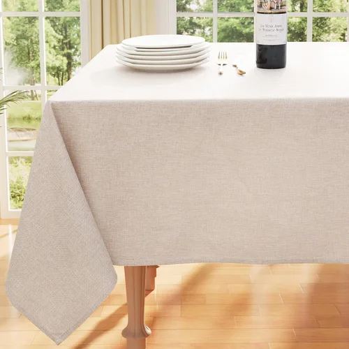 Vista 9 de Smiry Mantel redondo de lino sintético, mantel de tela de arpillera impermeable, fundas decorativas lavables para cocina, comedor, fiestas, 60 x 60
