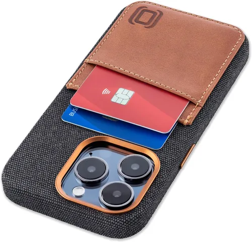 Vista 15 de Dockem Funda de tela para iPhone 13 con placa de metal integrada para montaje magnético, cartera de piel auténtica cosida con 2 ranuras para tarjeta
