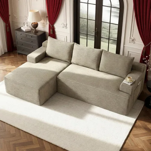 Vista 59 de Sofá modular moderno de 96 pulgadas para sala de estar, sofá modular tapizado sin hueso con bolsillos, cómodo sofá nube con diván en forma de L Negro
