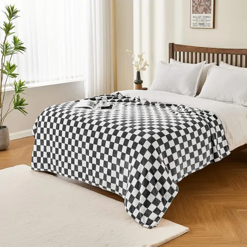 Vista 3 de Edenleaf - Manta de forro polar a cuadros negros para sofá, cálida decoración del hogar Ultra Soft Cozy Fuzzy Blanket for Bed Sofa, Fluffy