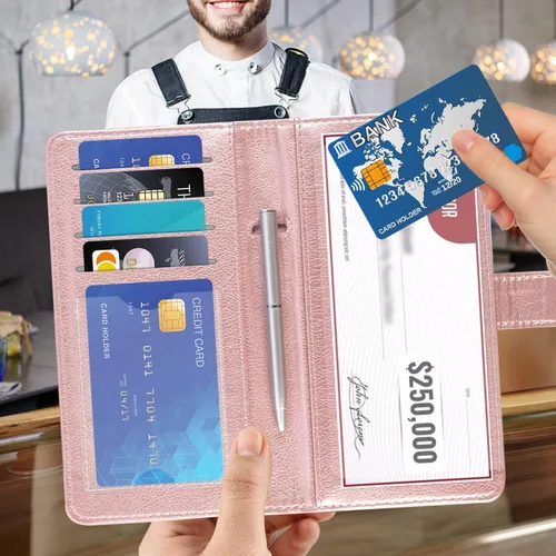 Vista 2 de ACdream Funda para chequera, cartera de cuero con bloqueo RFID