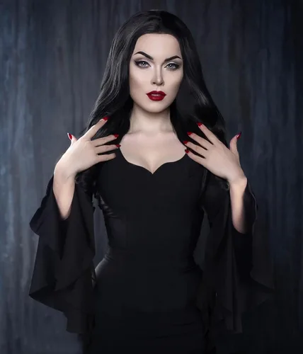 Vista 4 de JPXH Morticia Addams - Disfraz de Addams para mujer, talla grande, espeluznante, largo, negro, vestido familiar para Halloween
