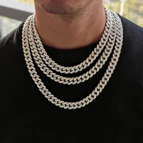 Vista 2 de ICEDATA Cadena de eslabones cubanos Hip Hop de 0512in de ancho AAA con diamantes de imitación de aleación de zinc para hombre Zinc cristal