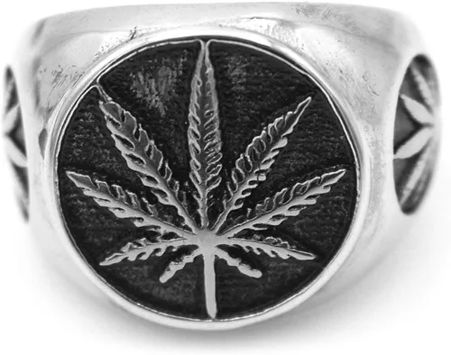 Vista 3 de SAINTHERO Anillo vintage de acero inoxidable para hombre diseño de marihuana cannabis símbolo de hojas de roca punk hip hop joyería talla 7-15