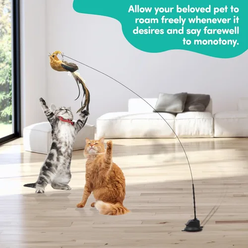 Vista 2 de Juguetes interactivos para gatos para interiores aburridos para gatos adultos con ventosa, juguete para gatos, simulación de pájaros, juguetes