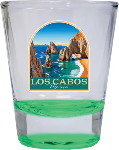 Vista 5 de Los Cabos Mexico Design B Souvenir - Vaso de chupito redondo de 1.5 onzas, color azul, paquete de 2