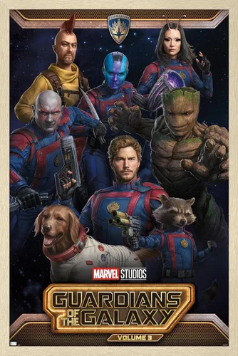 Vista 7 de Marvel Guardians of the Galaxy Vol 3 - Póster de pared grupal, 22.4 pulgadas de largo x 14.7 pulgadas de ancho, versión enmarcada de madera