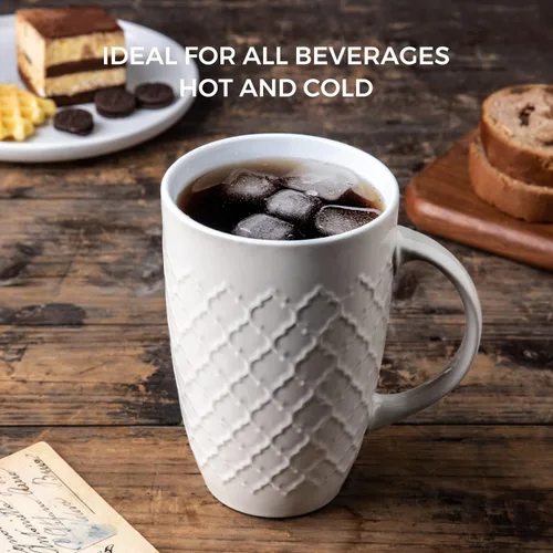Vista 6 de AmorArc Juego de 6 tazas de café extragrandes de cerámica de 20 onzas con patrones geométricos texturizados para café, té, cerveza, cacao caliente