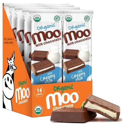 Vista 13 de Moo Chocolates ' Mini barras de chocolate negro sólido natural, 0.7 onzas (14 unidades)