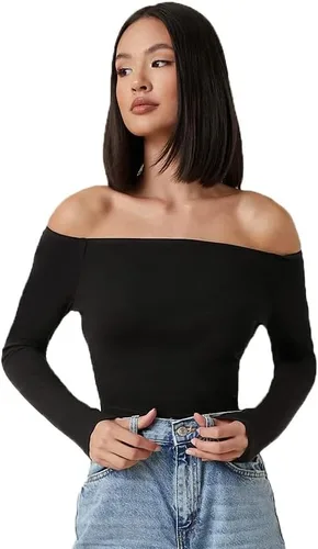 Vista 2 de Verdusa Camiseta básica de manga larga con hombros descubiertos para mujer