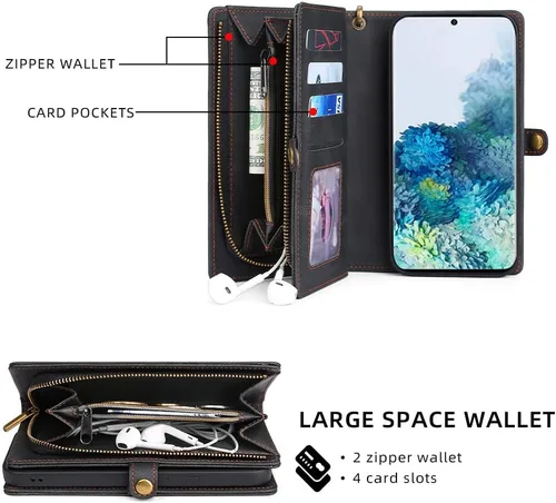 Vista 3 de Asuwish Funda de teléfono para Samsung Galaxy S20 Plus/S20+ 5G con cremallera, funda desmontable con protector de pantalla y tarjetero abatible