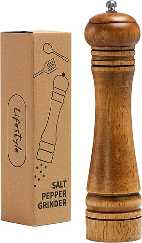 Vista 10 de Molinillo de sal y pimienta de madera, molinillo de sal y pimienta, cocteleras de madera de roble con molinillos de cerámica ajustables, 8 pulgadas