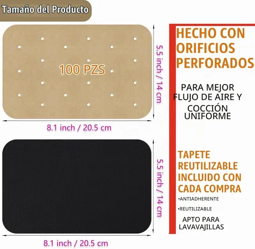 Vista 2 de WMKGG Papel pergamino rectangular para freidora de aire, 100 forros para freidora de aire