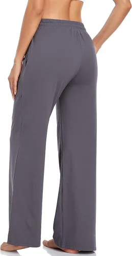 Vista 2 de ADANIKI Pantalones deportivos para mujer, pantalones de yoga con bolsillos para mujer, pijamas de trabajo, pantalones de pierna ancha con cordón