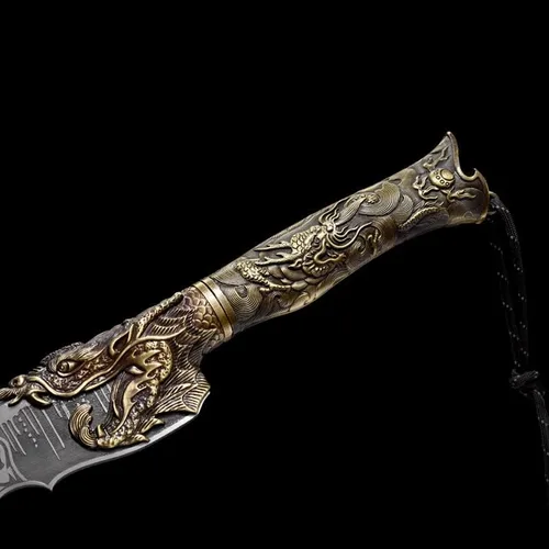 Vista 3 de Cuchillo de carne, cuchillo de chef Longquan de Chef, mango de dragón de acero con alto manganeso, hacha de corte de hueso multifuncional