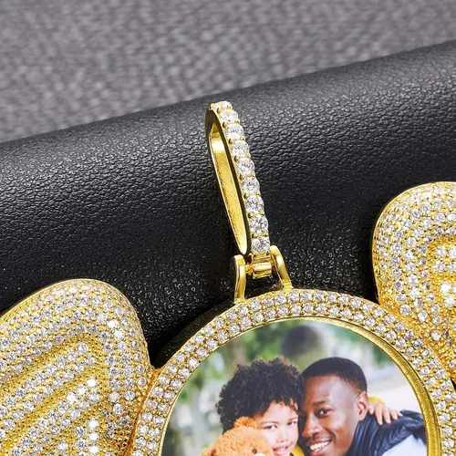 Vista 4 de Gugots Collar de plata de ley 925 con foto personalizada colgante de foto personalizado oro helado plata y memoria cadenas de imagen personalizadas
