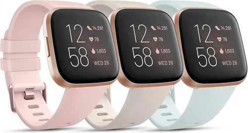 Vista 18 de PAQUETE DE 3 Bandas de Silicona Suave Compatibles con Fitbit Versa Bandas Deportivas Ajustables para Mujeres y Hombres Tallas Pequeña y Grande