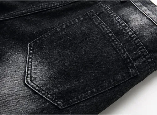 Vista 5 de Pantalones rajados para hombre, de mezclilla, ajuste regular, pierna acampanada, de corte entallado, con agujeros, pantalones de hombre de mezclilla