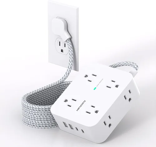 Vista 9 de Tiras de enchufes con protección contra sobretensiones - HANYCONY 8 salidas amplias con 4 puertos USB (2 USB C), extensor de enchufe de 3 lados