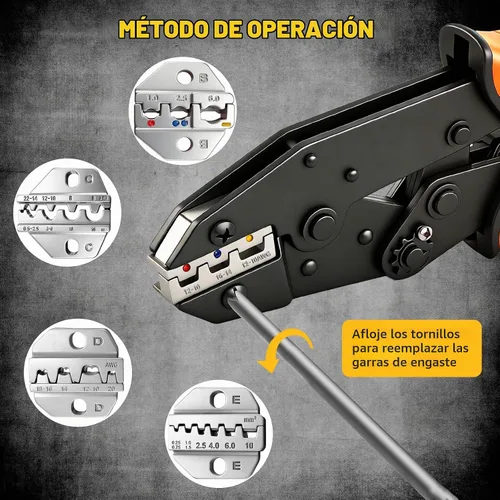 Vista 6 de Kit de herramientas de crimpado de alambre de trinquete de 200 piezas, alicates de crimpado de virola con 5 mordazas intercambiables, crimpadora