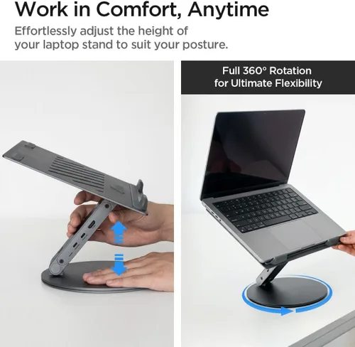 Vista 6 de Spigen ArcDock - Soporte para laptop con concentrador 6 en 1 USB-A 3.0, USB-C 3.0, PD 100W, 4K 60Hz HDMI, universal, ajustable, plegable, con base