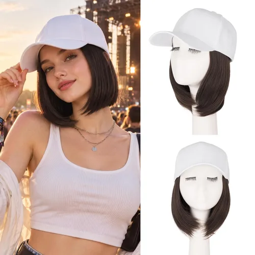 Vista 27 de S-noilite Gorra de béisbol de 6 pulgadas con peluca corta de peinado Bob