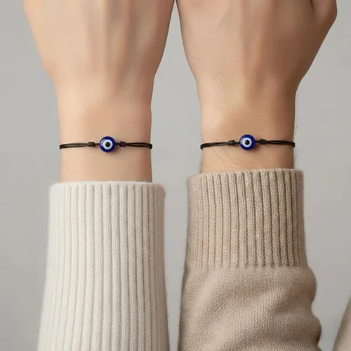 Vista 25 de Pulsera Lucky Evil Eye, gargantilla y tobillera – Talismán de protección de cuerda roja y negra Joyería minimalista Mal de Ojo para la buena suerte