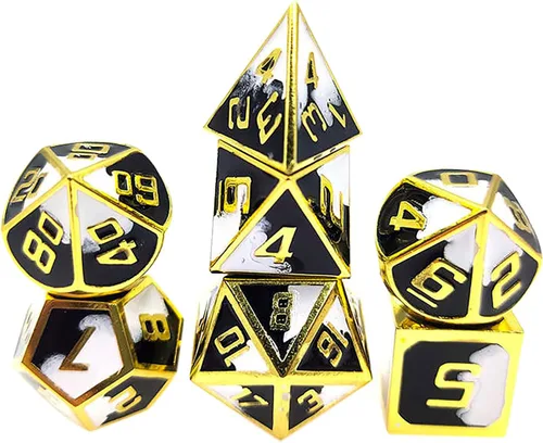 Vista 12 de Juego de dados de metal con escamas de dragón en color negro con caja de exhibición, perfecto para juegos, equilibrio adecuado y distribución