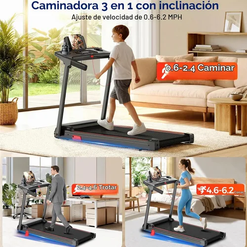 Vista 4 de Cintas de correr para el hogar con almohadilla inclinada para caminar caminadora con barra de mango