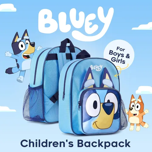 Vista 2 de Bluey Mochila, mochila para niños con interior espacioso, bolsillos laterales de malla, linda mochila para niños y niños pequeños con correas