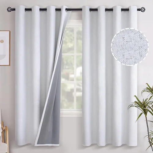 Vista 67 de YoungsTex - Cortinas opacas de lino para dormitorio, oscurecimiento de la habitación, cortinas con textura de lino, paneles con aislamiento térmico