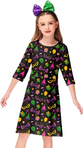Vista 2 de Remimi Vestido de día de San Patricio para niñas, divertido vestido irlandés para vacaciones, patinadora, de 3 a 14 años