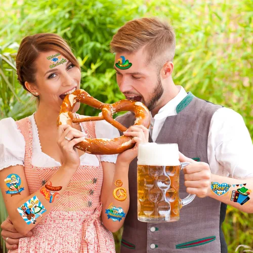Vista 6 de HOWAF Oktoberfest - 96 tatuajes temporales, calcomanías de tatuaje de festival de cerveza alemana, tatuajes falsos de bandera de Baviera
